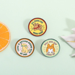 Simpatica Spilla in Smalto per Cani Cartone Animato Distintivo in Lega Tondo Corgi Golden Retriever Spilla per Borse