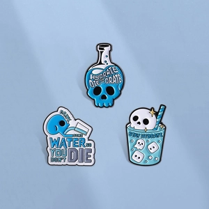 Funny Blue Hydrate Or Die Skeleton Enamel Pins Metal Badges For Backpack Clothing Women Men Zinc Alloy Cartoon Jewelry Decor