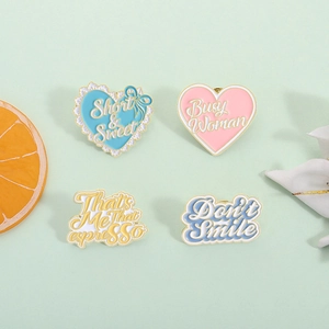 Macaron enamel heart pins with English slogans for jackets and stylish accessories