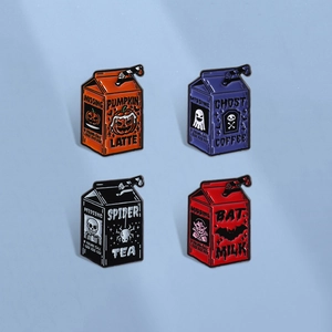 Punk Halloween Milk Box Brooch Enamel Pin Creative Pumpkin Ghost Spider Bat Skeleton Badge For Backpack Clothes Accessory