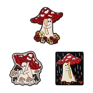 Three-piece set of cartoon ghost and red mushroom enamel pins for cute creative decoration