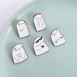 Set of five funny Flork meme enamel pins featuring crying face and sunglasses designs