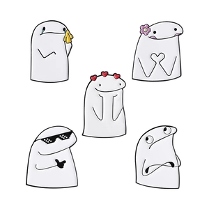Set of 5 cartoon white figure enamel pins with funny internet meme expressions