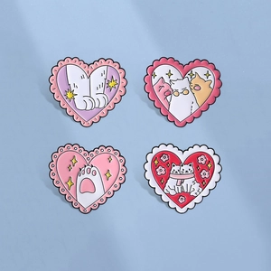 Cartoon Pink Heart Cat Enamel Pin Cute Kitten Cat Claw Alloy Brooch Badge For Clothing Bag Women Jewelry Decorative Accessories