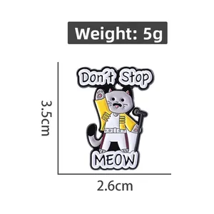 Creative Freddie Mercury cat enamel pin with Don't Stop Meow motivational slogan