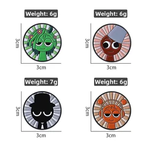 Set mit vier 3 cm runden Emaille-Anstecknadeln mit einzigartigen Cartoon-Figuren