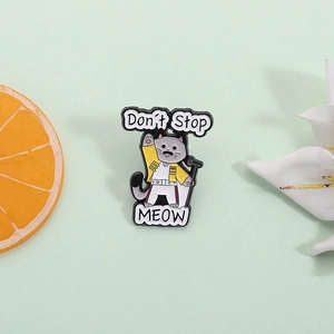 Creative Cartoon Cat Enamel Brooch Funny Letter Don't Stop Meow Zinc Alloy Badge Rock Style Lapel Pin For Backpack Clothes Hat Decoration Unisex Gift