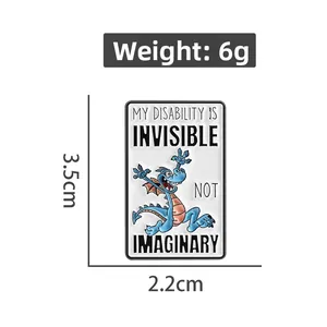 Cartoon blue dragon enamel pin badge with rectangle shape and motivational text design
