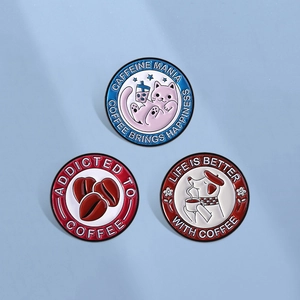 Runde Cartoon Kaffee Emaille Pin Niedliche Rosa Katze Hund Brosche Zinklegierung Abzeichen Für Rucksack Kleidung Dekoration Geschenk Schmuck
