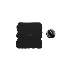 Detail view of the matte black enamel pin back featuring the needle and rubber clutch