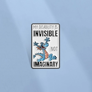 Inspirational Invisible Disability Awareness Enamel Brooch Cartoon Blue Dragon Rectangular Alloy Pin Badge For Backpack Clothes
