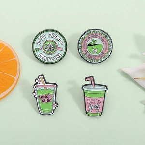 Matcha Enamel Brooch Pin Alloy Cartoon Green Tea Drink Shape Badge Creative Clothing Bag Accessories For Women Men
