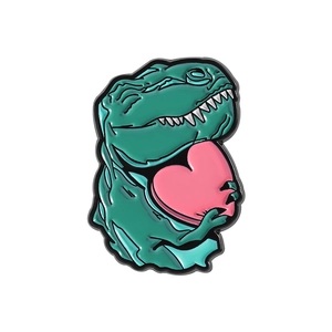 Kreative grüne Dinosaurier-Emaille-Anstecknadel mit rosa Herz für Mode-Accessoires