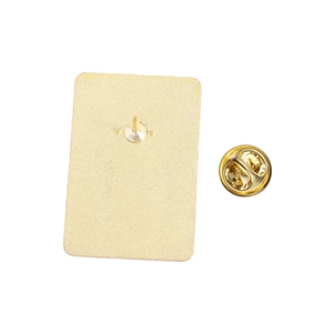 Rear view of gold tarot cat pin showing the metal needle and butterfly clutch back
