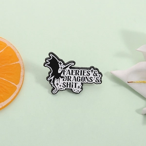 Funny Dragon And Letter Pattern Enamel Brooch Faeries Dragons Shit Creative Alloy Badge Pin For Backpack Clothes Accessory Gift