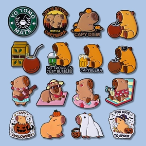 Funny Capybara Enamel Pin Zinc Alloy Cute Animal Brooch For Backpack Halloween Pumpkin Design Gift Jewelry For Women Men