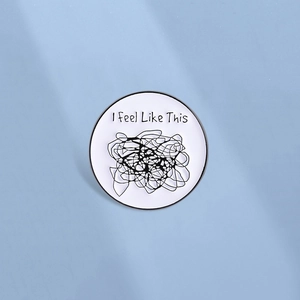 Broche en Émail Créative Lignes Abstraites Avec Inscription I Feel Like This Mood Broche Ronde pour Vêtements Sac à Dos Bijoux