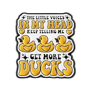 Cute yellow duck enamel pin with humorous text badge for accessory enthusiasts