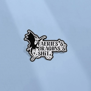 Fantasy Dragon Silhouette Enamel Pin Brooch Zinc Alloy Black White Faeries Dragons Shit Lettering Metal Badge Jewelry