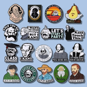 Historische Beroemdheid Emaille Broche Zinklegering Literair Shakespeare Marx Kant Van Gogh Grappige Badge Pins Voor Kleding Decoratie Sieraden Cadeau