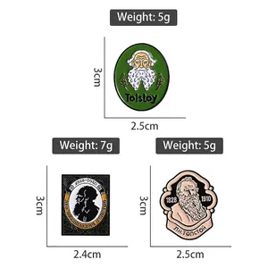 Künstlerisches Leo-Tolstoi-Emaille-Pin-Set mit drei kreativen Porträt-Designs aus Metall