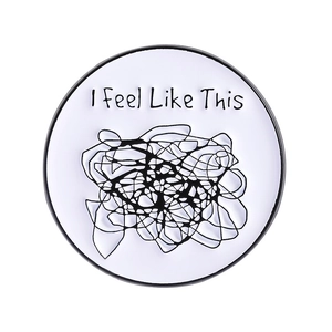 Broche en émail abstrait avec texte I Feel Like This et lignes emmêlées minimalistes