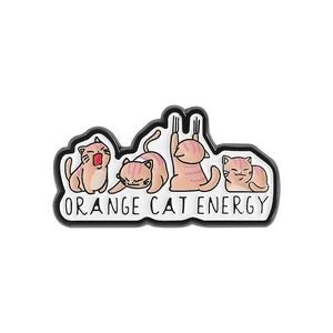 Cartoon orange cat enamel pins set with Orange Cat Energy text on white background