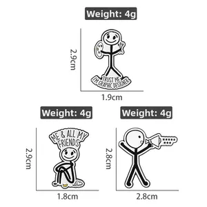 Spille smaltate minimaliste con figure stilizzate per grafici in finitura bianco e nero