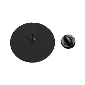 Matte black brooch backing detail with single pin and secure rubber clutch fastener