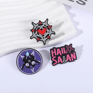 Lot de 3 pins occultes en émail avec tête de chèvre Baphomet et design pentacle Satan