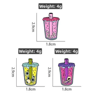 Funny bubble tea enamel pins with creative eyeballs and teeth designs for clothing decor