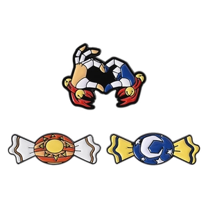 Three-piece enamel pin set with skeletal heart hands and sun moon candy badge