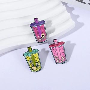 Gothic bubble tea enamel pins set featuring skull, eyeballs and teeth designs