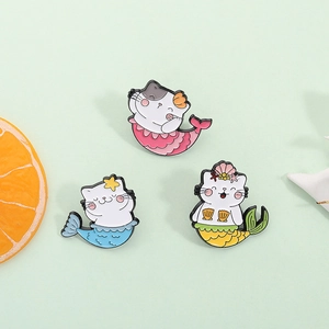 Mignonne Épingle en Émail de Chat Sirène de Dessin Animé Broche Animale en Alliage Badge pour Vêtements Sacs Sac à Dos Accessoires Bijoux
