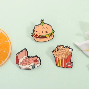 Lot de pin's créatifs en émail chat sur le thème fast-food avec burger et frites