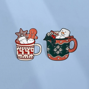 Christmas Enamel Pin Cartoon Gingerbread Man Snowman Reindeer Coffee Cup Brooches Zinc Alloy Festive Badge For Clothes Backpack