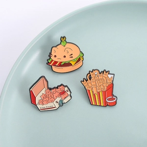 Creative enamel cat food pins featuring kitten nuggets burger and fries for backpacks
