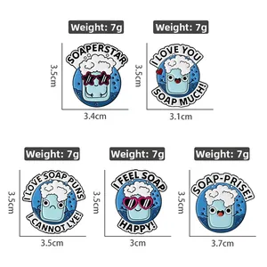 Cute blue cartoon soap enamel pin set with funny puns and durable zinc alloy finish