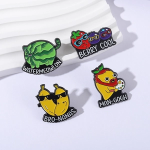 Funny fruit cartoon enamel pins set including watermelon cat and mango painter