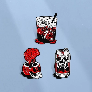 Gothic Dark Skull Emaille Brosche Pin Zinklegierung Skelett Getränkebecher Dose Gehirn Abzeichen Kleidung Tasche Zubehör Schmuck Geschenk
