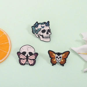 Gothic Skull Butterfly Enamel Pin Alloy Brooch Dark Aesthetic Badge For Clothing Backpack Accessories Creative Personality Gift