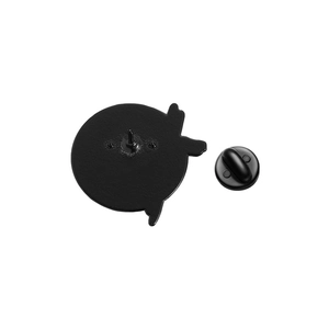 Detail view of the matte black enamel pin back with secure rubber clutch backing