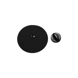 Detail view of the black rubber clutch and metal pin back for the floral brooch badge