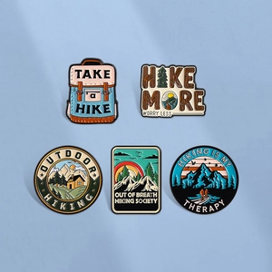 Adventure Hiking Enamel Pins Zinc Alloy Mountain Backpack Brooches Outdoor Slogan Lapel Pins For Jackets Bags Jewelry Decoration