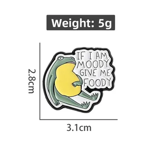 Detail specifications of a funny green frog enamel pin showing dimensions and 5g weight