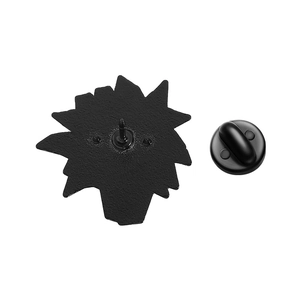 Rear view of enamel brooch with black plating texture and rubber butterfly clutch pin back