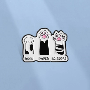 Cute Cat Paw Rock Paper Scissors Enamel Pin Creative Cartoon Animal Brooch Zinc Alloy Badge For Clothes Bag Decoration