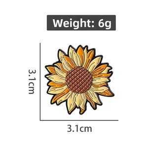 Detailed view of sunflower enamel pin with dimensions 3.1cm x 3.1cm and 6g weight specs