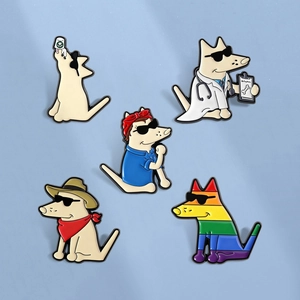 Cartoon Dog Enamel Pin Set Funny Doctor Cowboy Rainbow Dog Brooches Cute Sunglasses Dog Zinc Alloy Badge For Backpack Jackets