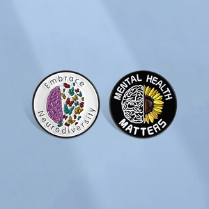 Mental Health Matters Enamel Pin Neurodiversity Brain Butterfly Sunflower Brooch Zinc Alloy Round Badge For Backpack Clothes Accessories